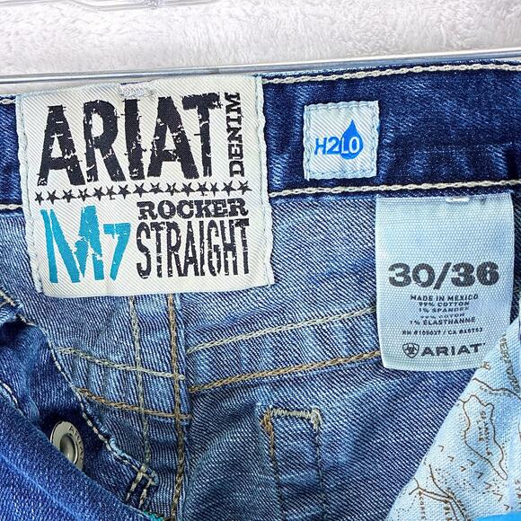 Ariat M7 Rocker Straight Jeans Men 30x36 (30x34) Salton Faded Whiskered Western - Picture 13 of 14